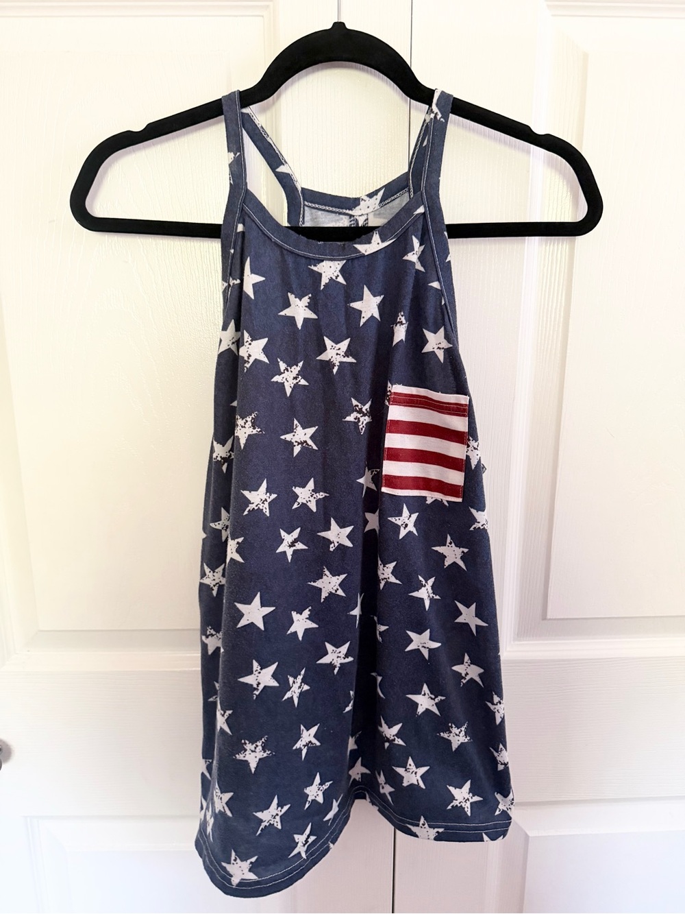 5 for $25! Navy Star Print Tank Top with Flag Pocket